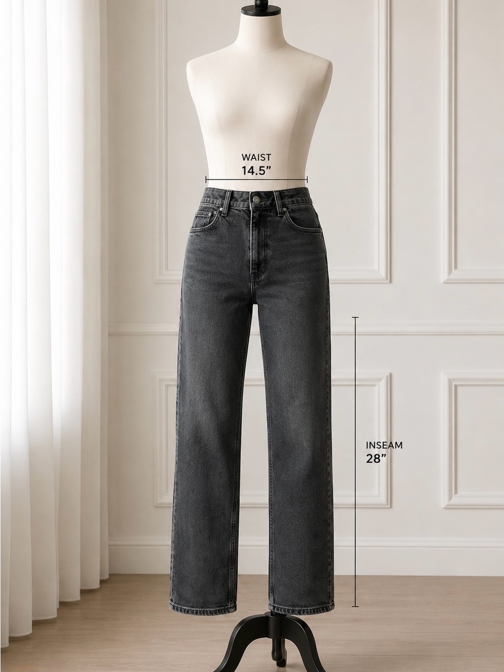 High-Waist Straight Leg Jeans - Charcoal Gray
